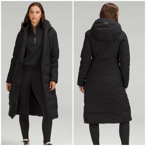 Lululemon Sleet Street Long Jacket Black Size 6 600-Fill Puffer Coat Winter Ski - Picture 1 of 10